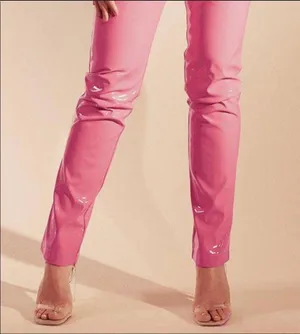 Boohoo x Megan Fox Straight Leg Vinyl Trousers Pink thumbnail 2