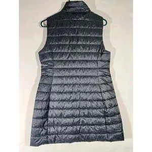 Liz Claiborne Puffer Vest Women‎ S Grey Black Geometric Monogram Zip Up Preppy thumbnail 2