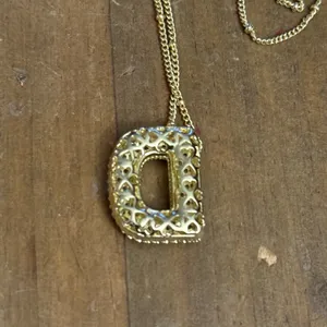 Gold tone puffy pave initial letter D pendant necklace thumbnail 6