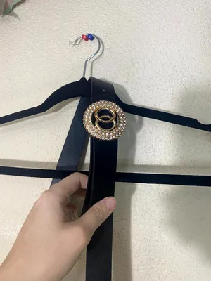 Womens Faux Leather Belt Black Gold Rhinestone Circle Buckle Adjustable 51” thumbnail 2