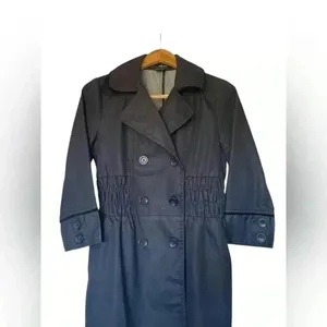 Willi Smith Black Double Breasted Trench‎ Coat Elastic Waist Button Front Small thumbnail 2