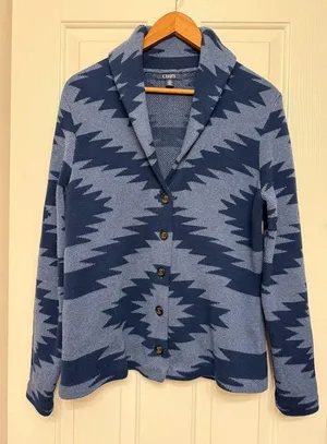CHAPS Shawl Collar Cardigan Sweater Pine Lodge Southwestern Aztec – Blue Size L thumbnail 1