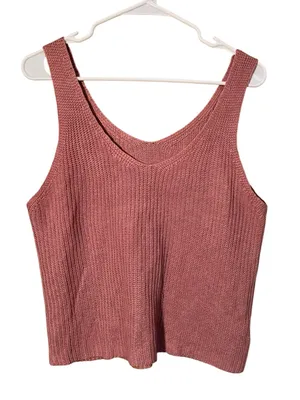 Women’s Size Large Sleeveless Sweater Reversible Scoop Neck V-Neck Knit Pink thumbnail 1