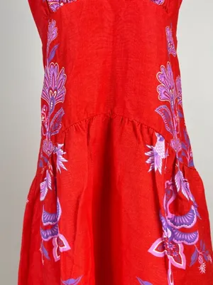 NWOT Farm Rio Porcelain Garden Red Linen Midi Dress Size L thumbnail 6