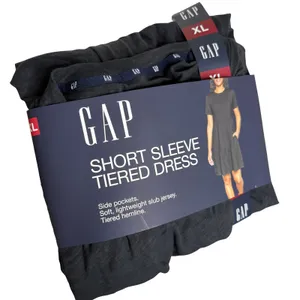 GAP Tiered Cotton Jersey T-Shirt Mini Dress Size XL Black Neutral Summer Party thumbnail 1