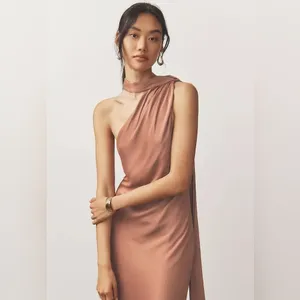 BHLDN Nicoletta One Shoulder Scarf Satin Midi Dress thumbnail 10