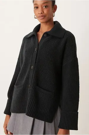 Abercrombie & Fitch Button-Up Collared Cardigan Black Size Small thumbnail 1