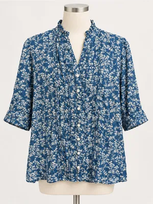 Trovata Birds of Paradise blue floral short-sleeve cotton ramie medium women’s thumbnail 1