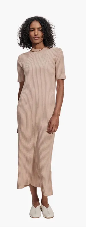 Varley Maeve Rib Knit Midi Dress in Warm Taupe Sz M thumbnail 1