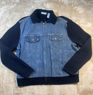 Marsh Landing Blue Denim Jacket with Black Knit Sleeves thumbnail 1