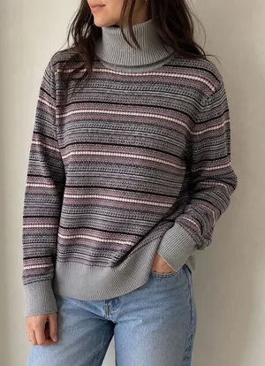 L.L.Bean Gray Fair Isle Turtleneck Sweater Cashmere Blend Large Preppy Gorpcore thumbnail 1