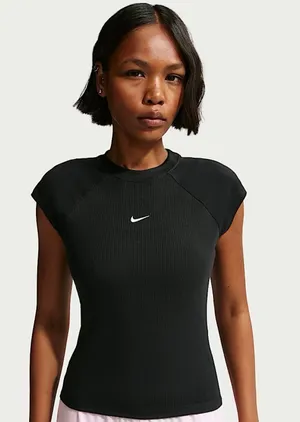 Nike Sportswear Chill Knit Women's Tight Short-Sleeve Ribbed Top Size M Black thumbnail 1