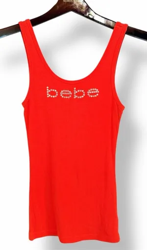 BEBE rhinestones embelished signature ribbed tank top, orange, size S, NWOT thumbnail 1