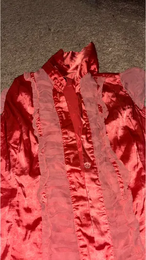 Button Down satin ruffled top Red thumbnail 2