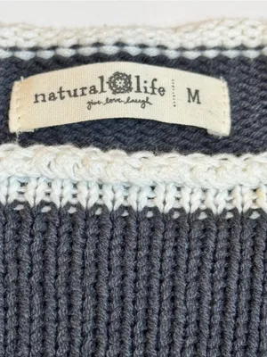 Natural Life Navy Blue Open Knit Sweater M Oversized Boho Crochet Trim Boat Neck thumbnail 7