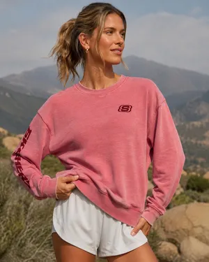 SKECHERS Womens Pink Logo Burnout Crew Neck Pullover Sweatshirt Size XS thumbnail 1