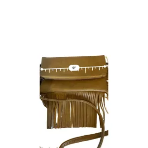 Tan Bohemian Fringe Crossbody Bag Zip Closure Detachable Adjustable Strap thumbnail 6