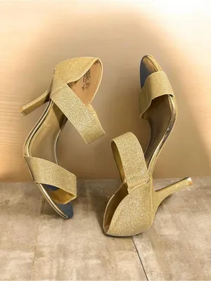 FIONI Clothing Glitter Gold Ankle-Strap Heels thumbnail 2