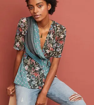 Anthropologie Tiny lovely patchwork wrap top thumbnail 1