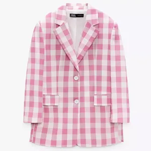 Zara Oversized Gingham Print Blazer Jacket Pink/White Size XS NEW thumbnail 9