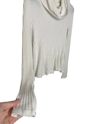 🤍✨ Maeve by Anthropologie Ivory Ribbed Cowl Neck Peplum Top‎ XS ✨🤍 thumbnail 3
