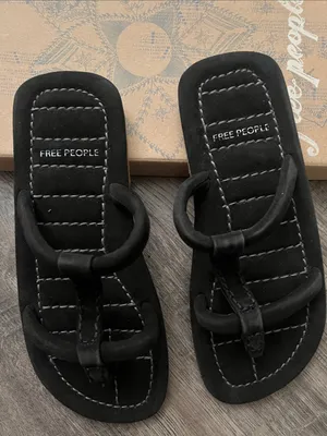 Free People Black Suede Double-Ring Slide Sandals thumbnail 2