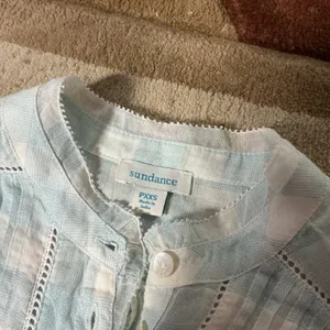 Sundance Cottagecore‎ Gingham Pintuck Lace Cotton Blouse PXXS Tie Sleeve Top thumbnail 5
