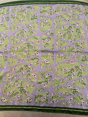Floral satin like Scarf in Green & Lavender thumbnail 5