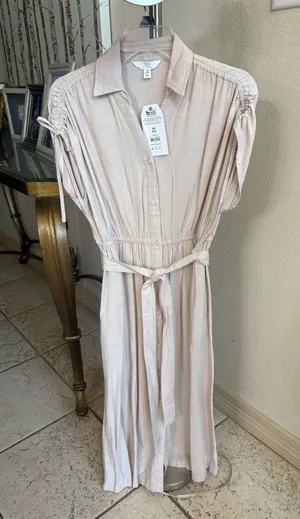 Time and Tru drawstring-sleeve midi shirt dress thumbnail 1