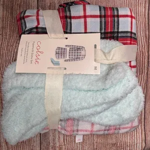 Colsie Pajama & Socks Set Plaid Long-Sleeve Shirt, Shorts, and Socks Medium NWT thumbnail 1