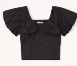 Abercrombie & Fitch Black Puff Sleeve Babydoll Top L Cropped Smocked Coquette thumbnail 1