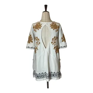 Free People Talia White Floral Embroidered Lace Up Cut Out‎ Back Tunic Top XS thumbnail 3