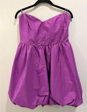 ZARA Strapless Bubble Hem Voluminous Cocktail Mini Dress Purple thumbnail 3