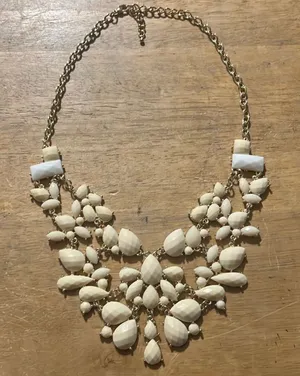 Statement Elegant White and Off White Gold Tone Necklace thumbnail 1