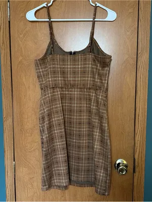 No Boundaries Brown Plaid Spaghetti-Strap Mini Dress with Front Zip thumbnail 2