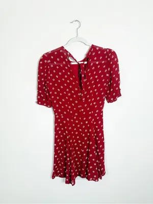 Reformation Bard Dress Mini Red White Floral Size 2 thumbnail 6