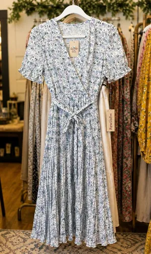 Boutique Floral Maxi Dress – Blue, Lavender & Sage – Size Small thumbnail 1