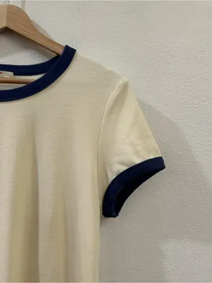 Marine Layer Lexi Rib Ringer Tee Cream & Bay Blue Size Large thumbnail 6