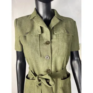 Dressbarn Olive Green Safari Style Short Sleeve Belted Shirt‎ Dress Sz 4 thumbnail 3