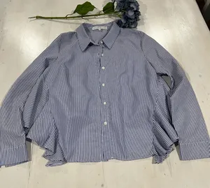 English Factory‎ Striped Blouse Ruffle Back Long Sleeve Shirt Size M thumbnail 1