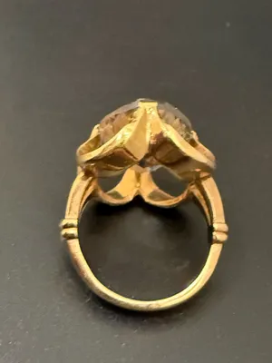 Vintage 18KT Electroplated Gold Oval Smoky Quartz Glass Cocktail Ring Size 4 thumbnail 8