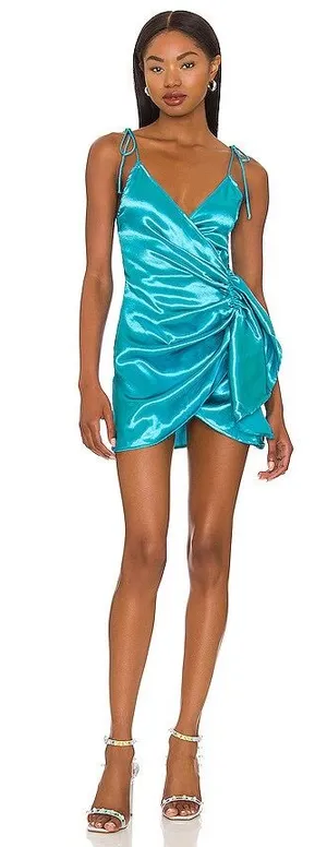 NWT Superdown Aqua Wrap Mini Dress thumbnail 1