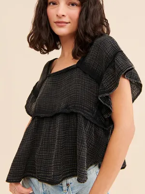 Daily Practice Anthropologie Kaveri Gauze Charcoal Top Medium thumbnail 1