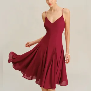 Rihoas Elegant Burgundy Spaghetti Strap Dress thumbnail 2