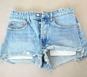 Zara High Rise Blue Distressed Shorts thumbnail 1