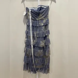 After Six Ruffle Tiered‎ Skirt Metallic Pleated Midi Dress Size XS thumbnail 11