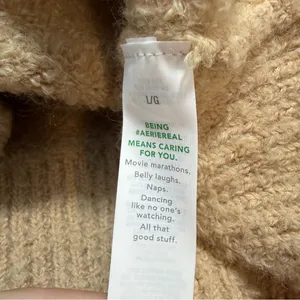 Aerie Teddy Boucle Sweater Womens L Tan Camel Fuzzy Oversized V Neck Wool Blend thumbnail 7