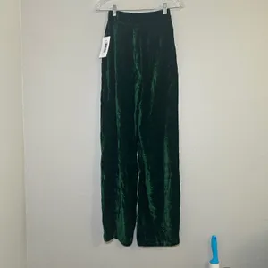 12th Tribe Emerald Green Crushed Velvet Wide Leg High Waisted Pants Small NWT thumbnail 6