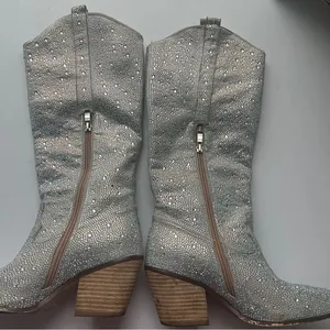 Boutique Silver Crystals Bling Rhinestone Western Cowboy Boots Size 5 6 thumbnail 9