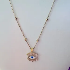 NEW‎ Handmade Evil Eye Yellow Gold Filled Simulated Diamond Necklace, 18-20” thumbnail 6